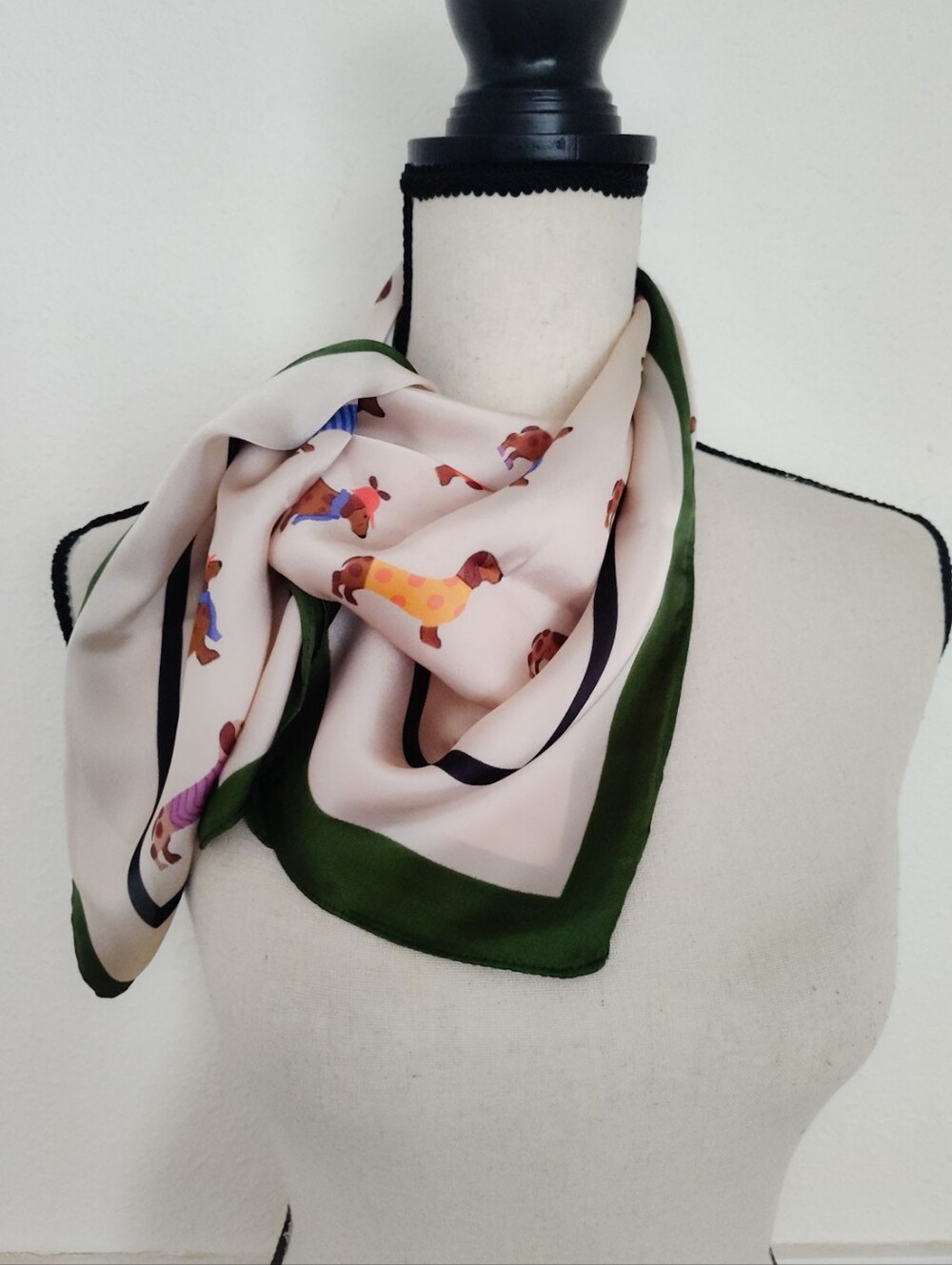 Adorable Dachshund Scarf Olive Trim 26x26